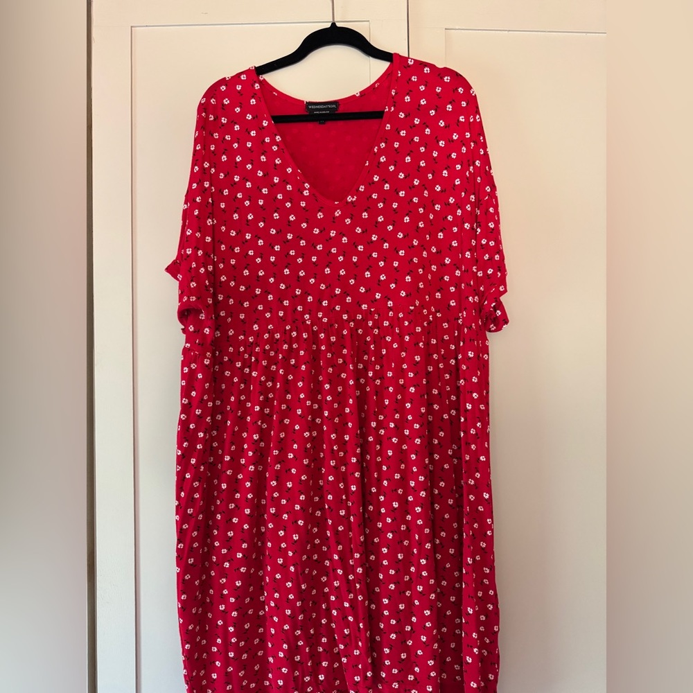 Red Floral V-Neck Jersey Dress
